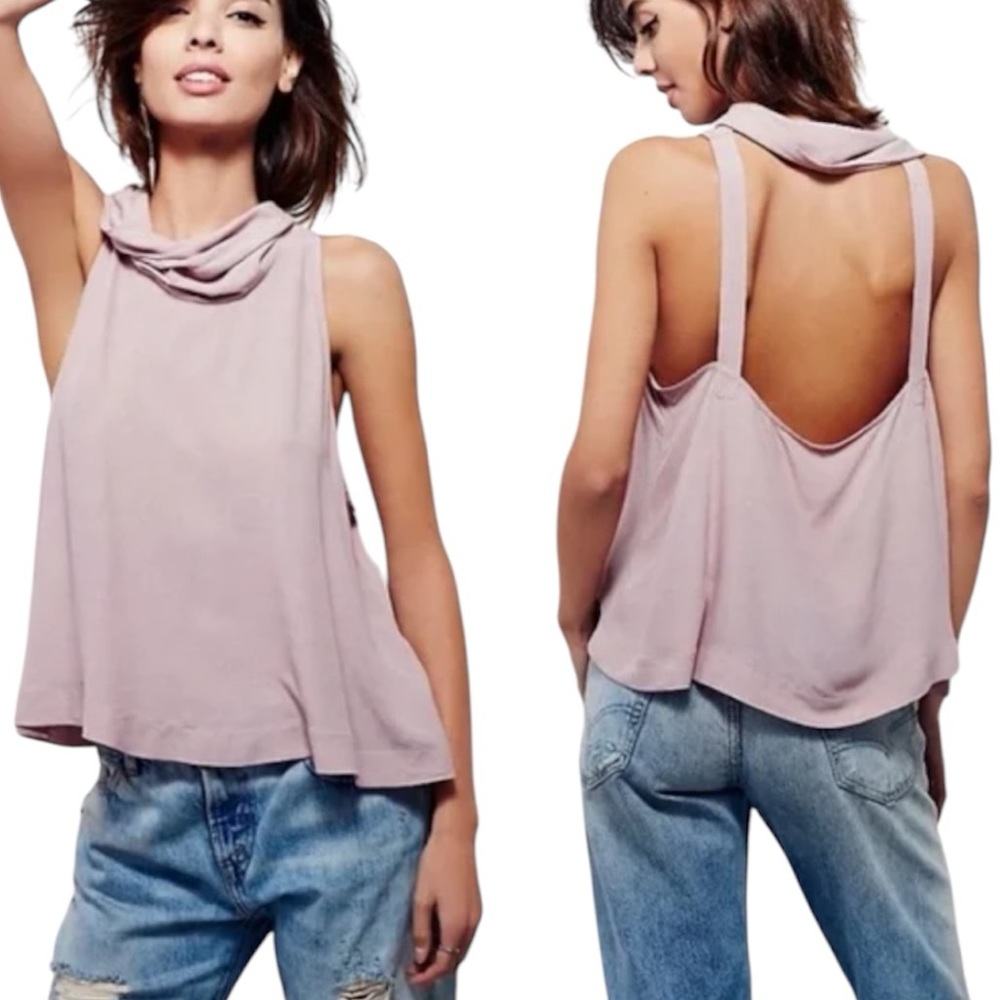 FP City Lights cowl neck open back cut out viscose blend lightweight blush rose